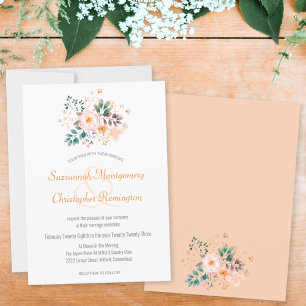 Minimalist Top Border Orange Shade Florals Invitation