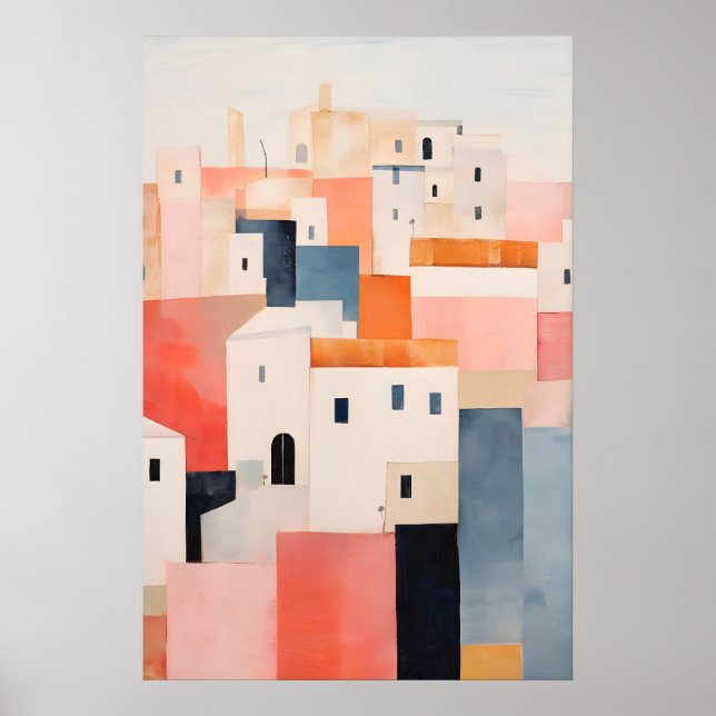 Minimalist Town Print Abstract Landscape Art, Soft (Front)