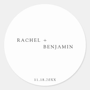 Minimalist Traditional Simple Black White wedding  Classic Round Sticker