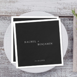Minimalist Traditional Simple Black White wedding  Napkin