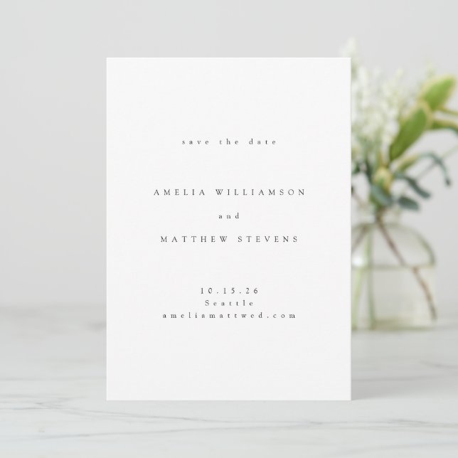 Minimalist Traditional Stylish Typography Wedding Save The Date (Standing Front)