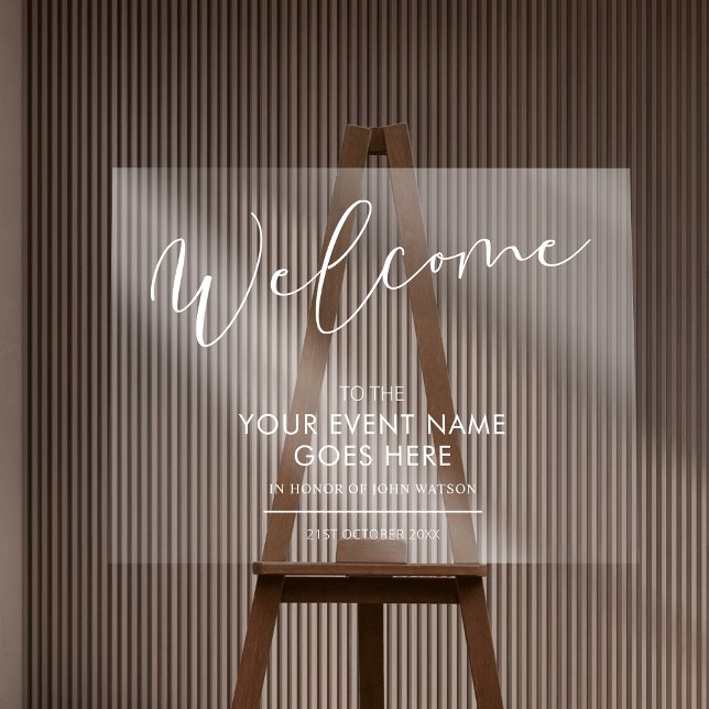 Minimalist Transparent Business Event Welcome Sign (Minimalist business event acrylic welcome sign *image is a mockup only; easel is not included* )