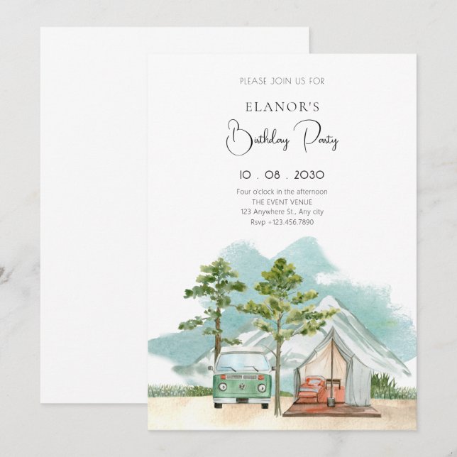 Minimalist travel nature birthday invitation (Front/Back)