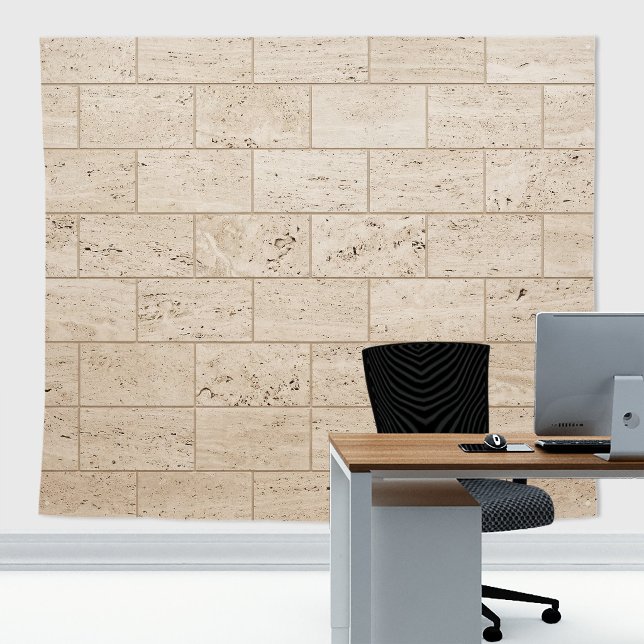 Minimalist Travertine Stone Block Wall Backdrop Tapestry (Premium Minimalist Travertine Stone Wall Block Office Backdrop Tapestry for office decor.)