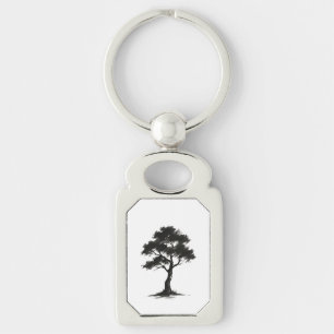 Minimalist Tree – Ink Brush Nature Illustration on Key Ring