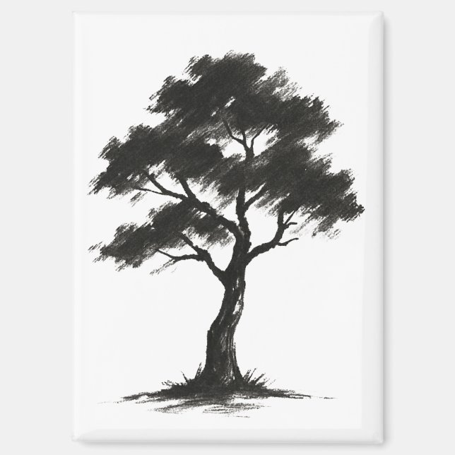 Minimalist Tree – Ink Brush Nature Illustration on Magnet (Front)