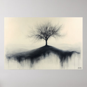 Minimalist Tree on Hill with Dripping Shadows Poster