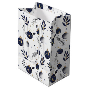 Minimalist Tree Ornaments Dark Blue Gold Silver Medium Gift Bag