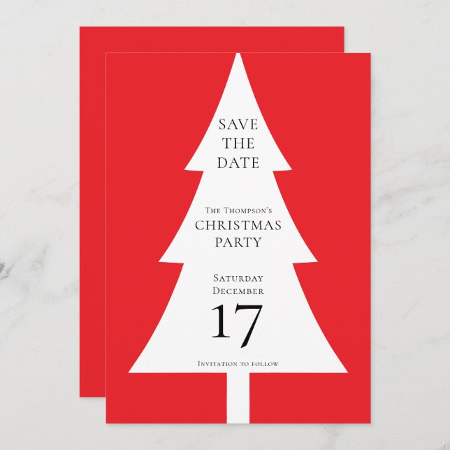 Minimalist Tree Shape Christmas Red Save the Date Invitation (Front/Back)