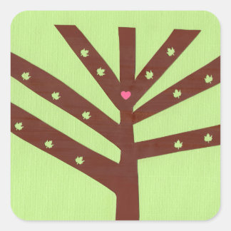 Minimalist Tree with Pink Heart and Leaves Square Sticker