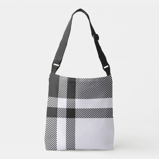 Minimalist Trendy Black and White Plaid  Crossbody Bag (Front)