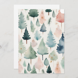 Minimalist Trendy Christmas Trees Watercolor  Holiday Card