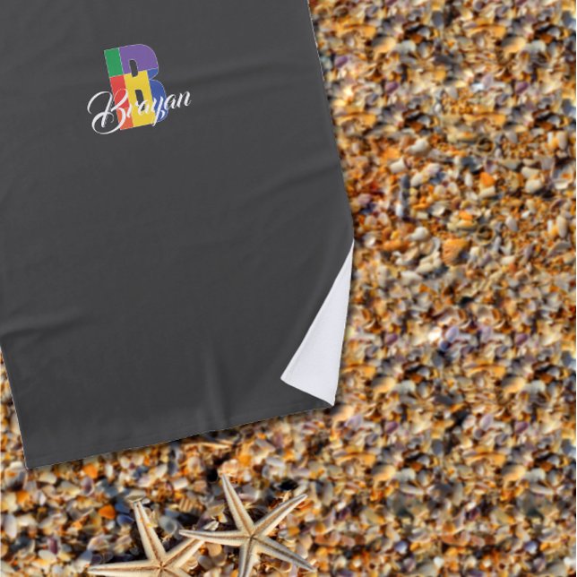 Minimalist trendy colourful initial b name grey beach towel (Creator Uploaded)