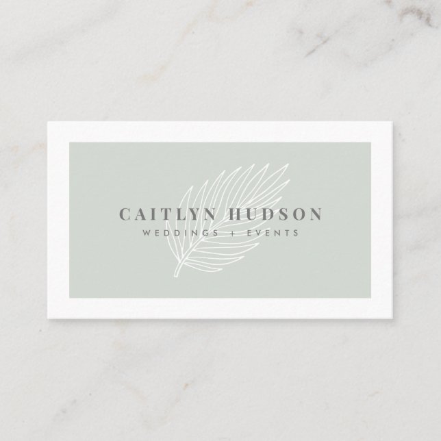 Minimalist Trendy Elegant Sage Green White Palm Business Card (Front)