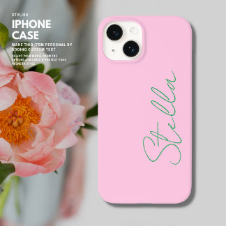 Minimalist Trendy Green and Pink Script Name Case-Mate iPhone 14 Case