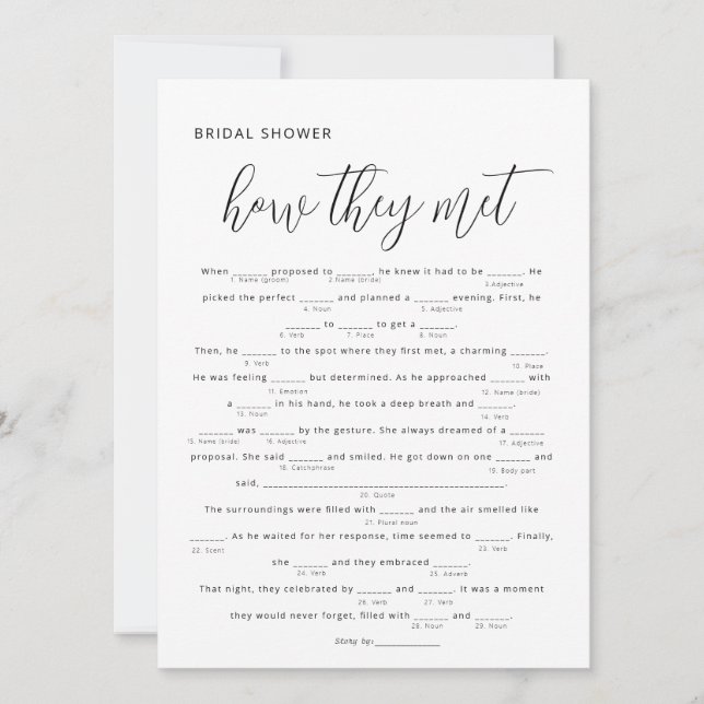 Minimalist Trendy How They Met Bridal Shower Game  (Front)