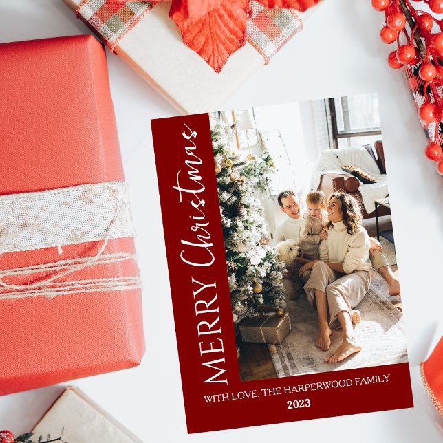 Minimalist Trendy Modern Photo Family Christmas Foil Holiday Card (Creator Uploaded)