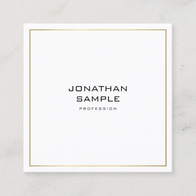 Minimalist Trendy Professional Elegant Gold Look Square Business Card (Front)