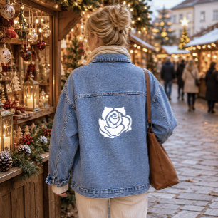 Minimalist Tribal Rose Black Abstract White Floral Denim Jacket