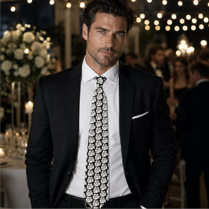 Minimalist Tribal Rose Black Abstract White Floral Tie