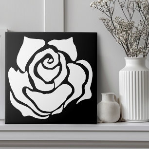 Minimalist Tribal Rose Black Abstract White Floral Tile