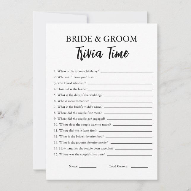 Minimalist Trivia Game For Bride And Groom Card (Front)