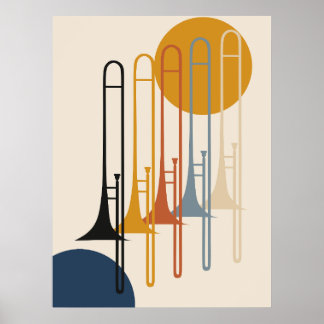 Minimalist Trombone Ensemble | Mid-Century Modern Poster