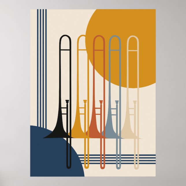 Minimalist Trombone Quartet | Mid-Century Modern Poster (Front)
