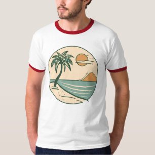 Minimalist Tropical Beach Scene Graphic T-Shirt