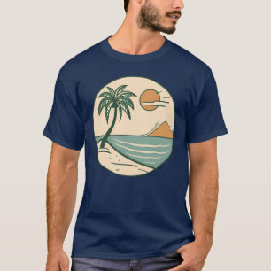 Minimalist Tropical Beach Scene Graphic T-Shirt