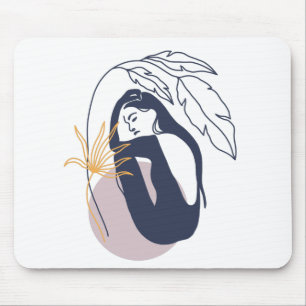 Minimalist Tropical Boho Woman in Blue Mouse Mat