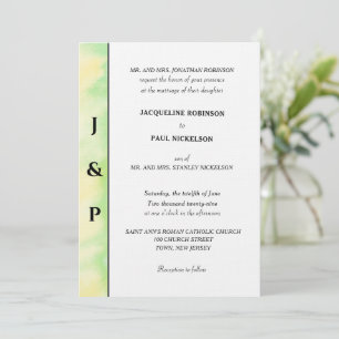 Minimalist Tropical Green Yellow Monogram Invitation