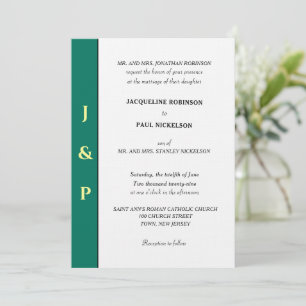 Minimalist Tropical Green Yellow Monogram Invitation