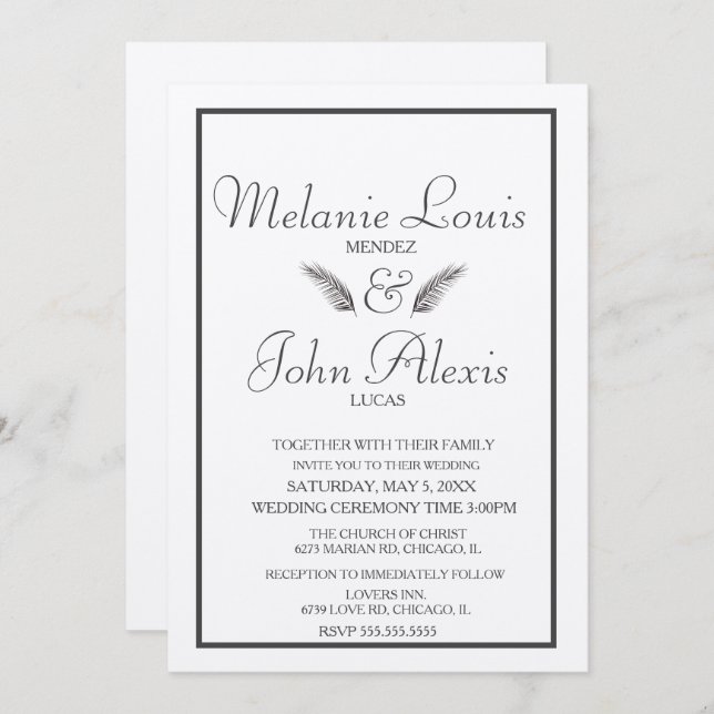 Minimalist Tropical Leaf Greenery Simple Wedding Invitation (Front/Back)