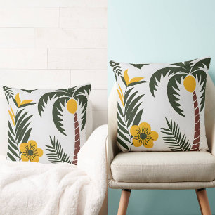 Minimalist Tropical Palm and Floral Pattern Cushion