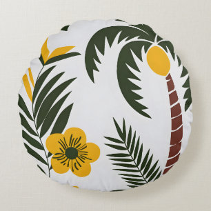 Minimalist Tropical Palm and Floral Pattern Round Cushion