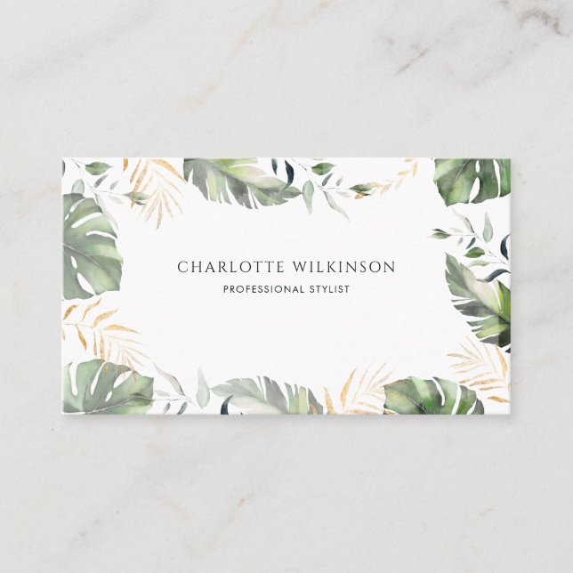 Minimalist Tropical Palm Leaves Professional Business Card (Front)