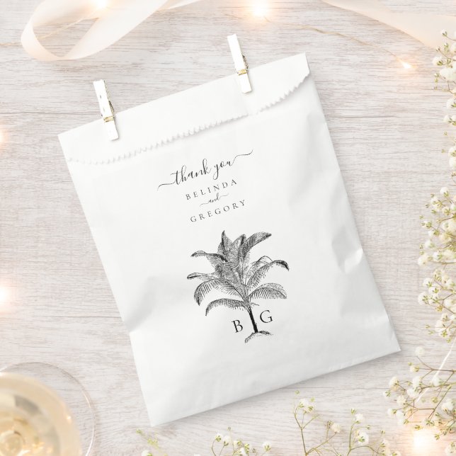 Minimalist Tropical Palm Tree Monogram Wedding Favour Bags (Clipped)