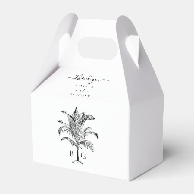 Minimalist Tropical Palm Tree Monogram Wedding Favour Box (Front Side)