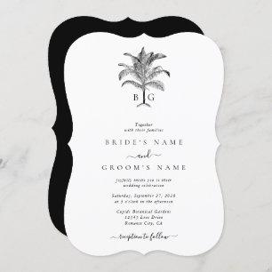 Minimalist Tropical Palm Tree Monogram Wedding Invitation