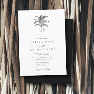 Minimalist Tropical Palm Tree Monogram Wedding Invitation