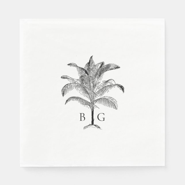 Minimalist Tropical Palm Tree Monogram Wedding Napkin (Front)