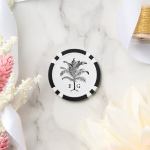 Minimalist Tropical Palm Tree Monogram Wedding Poker Chips