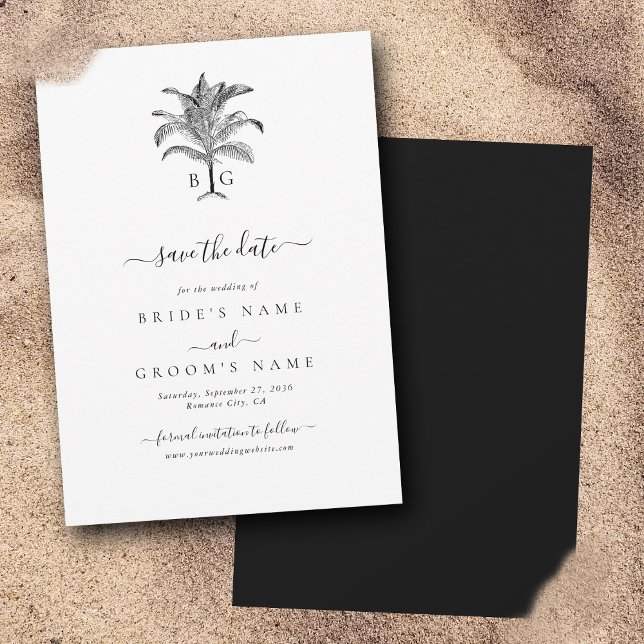 Minimalist Tropical Palm Tree Monogram Wedding Save The Date (Minimalist Tropical Palm Tree Monogram Wedding Save The Date)