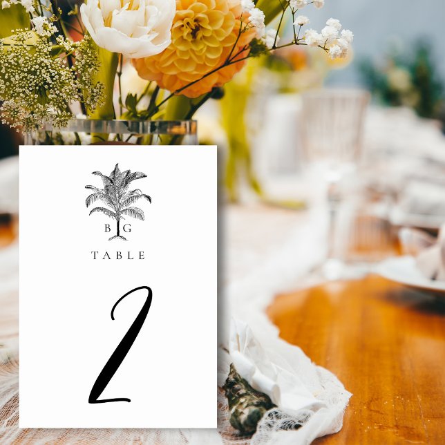 Minimalist Tropical Palm Tree Monogram Wedding Table Number (Minimalist Tropical Palm Tree Monogram Wedding Table Number)