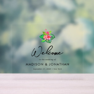 Minimalist Tropical Paradise Wedding Welcome Acrylic Sign