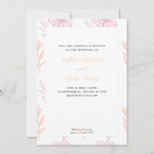 Minimalist Tropical Pink and Orange Floral Wedding Invitation (Front)