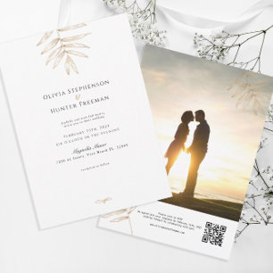 Minimalist Tropical QR Code Photo Wedding Invitation