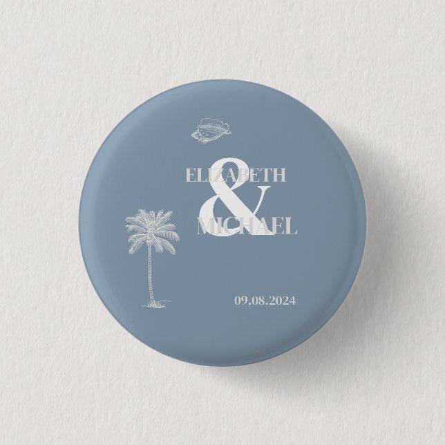 Minimalist Tropical Wedding Dusty Blue 3 Cm Round Badge (Front)