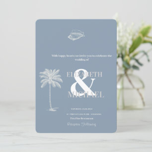 Minimalist Tropical Wedding Dusty Blue  Invitation